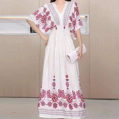 LD | Boho maxi jurk met bloemenprint en kimono mouwen
