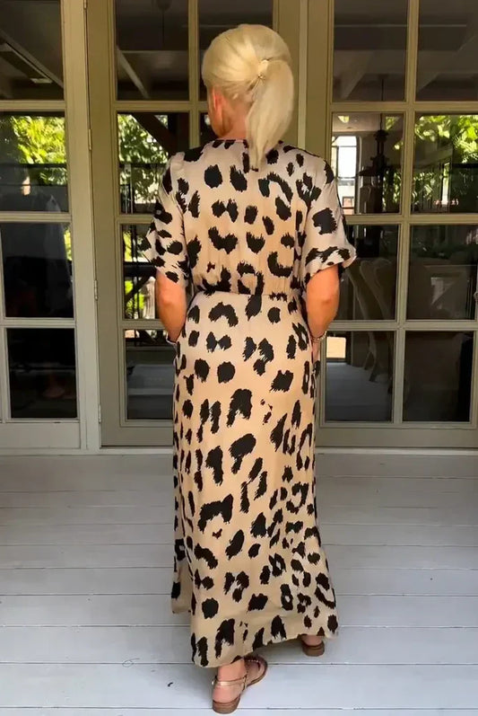 LD Maxi-jurk met luipaardprint en V-halslijn