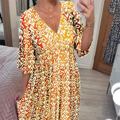 LD |: Casual boho jurk met V-hals en halflange mouwen