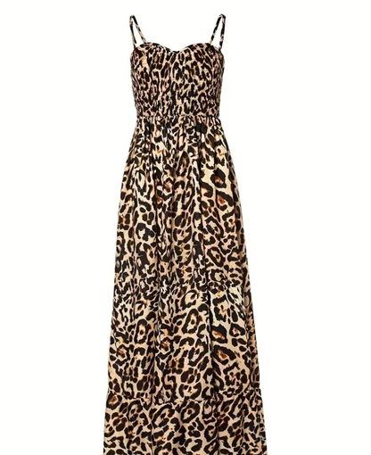 LD | Maxi-jurk met luipaardprint en spaghettibandjes