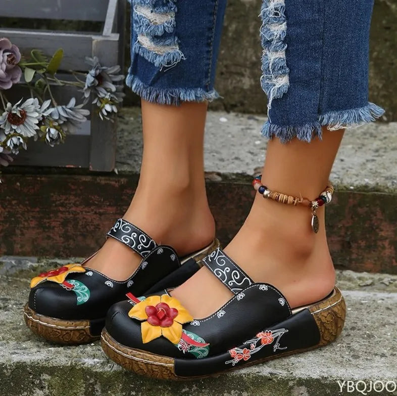 LD | Casual loafers met dikke zolen en bloemmotief