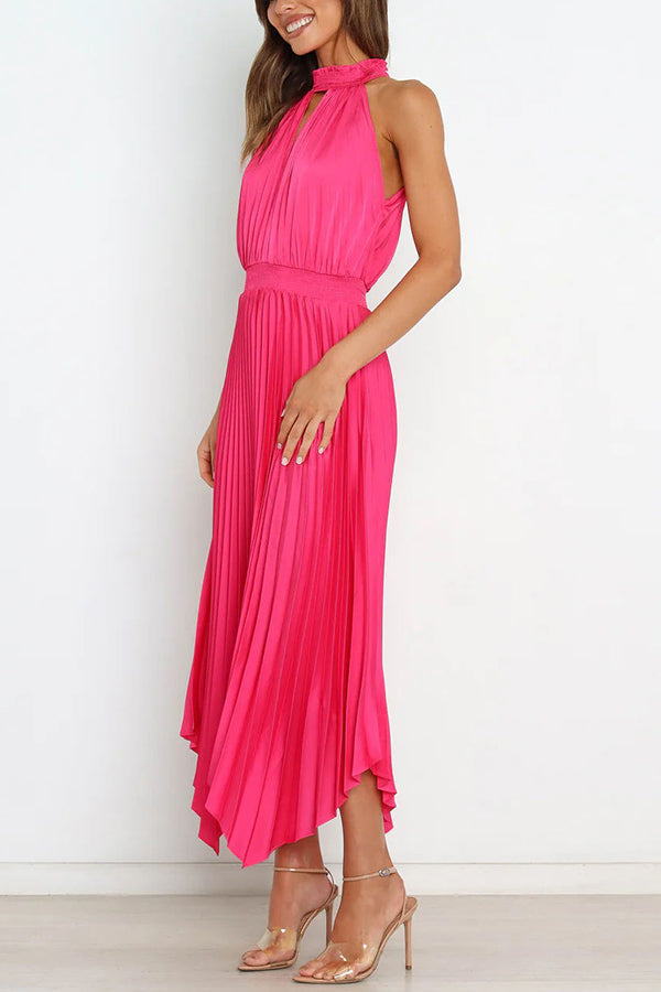 LD | Luxe Look Satijn Geplooide Halter Elastische Taille Midi Dress