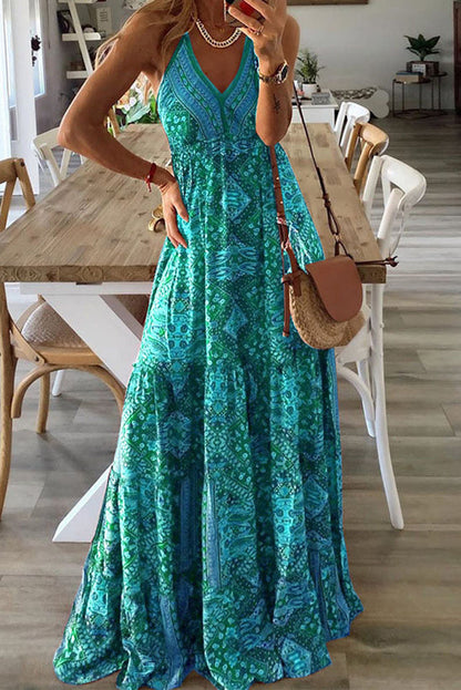 LD Celeste Boho geprinte maxi jurken met elastiek in de taille