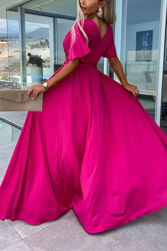 LD | Call Me Confident Glitter Stof Belted Slit Maxi Dress