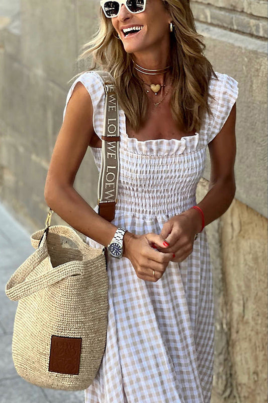 LD | Singing Solo Multi Plaid Maxi Dress met gesmokte bovenkant