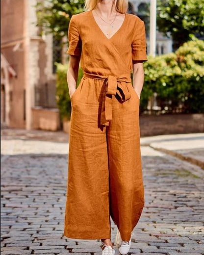 LD | jumpsuit met korte mouwen en riem