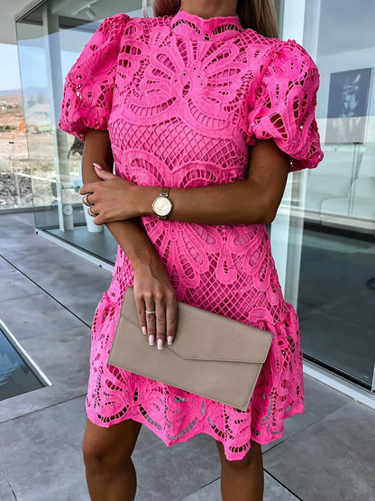 LD | elegante midi-jurk voor vrouwen met pofmouwen