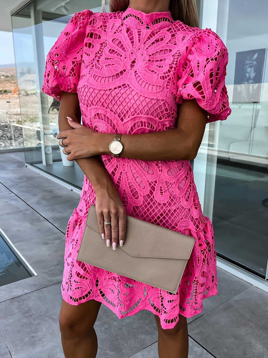 LD | elegante midi-jurk voor vrouwen met pofmouwen