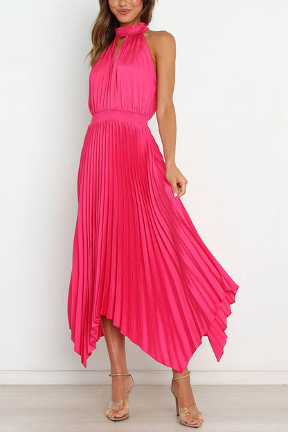 LD | Luxe Look Satijn Geplooide Halter Elastische Taille Midi Dress