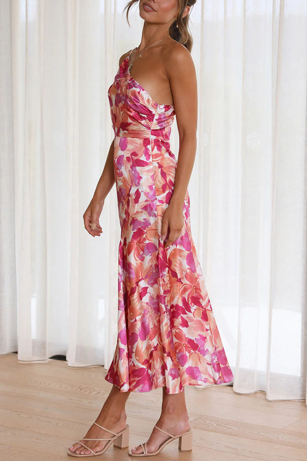 LD | Buy Myself Bloemen Bloemrijke Één Schouder Midi Dress