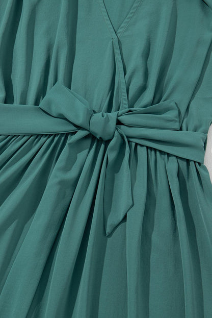 LD | Donkergroene maxi jurk met plooien voor dames