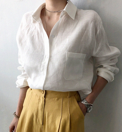 LD dames katoenen overhemd lente los effen overhemd kraag casual blouse