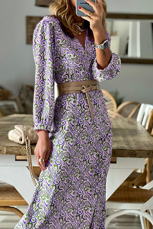 LD | V-hals multi print midi jurk