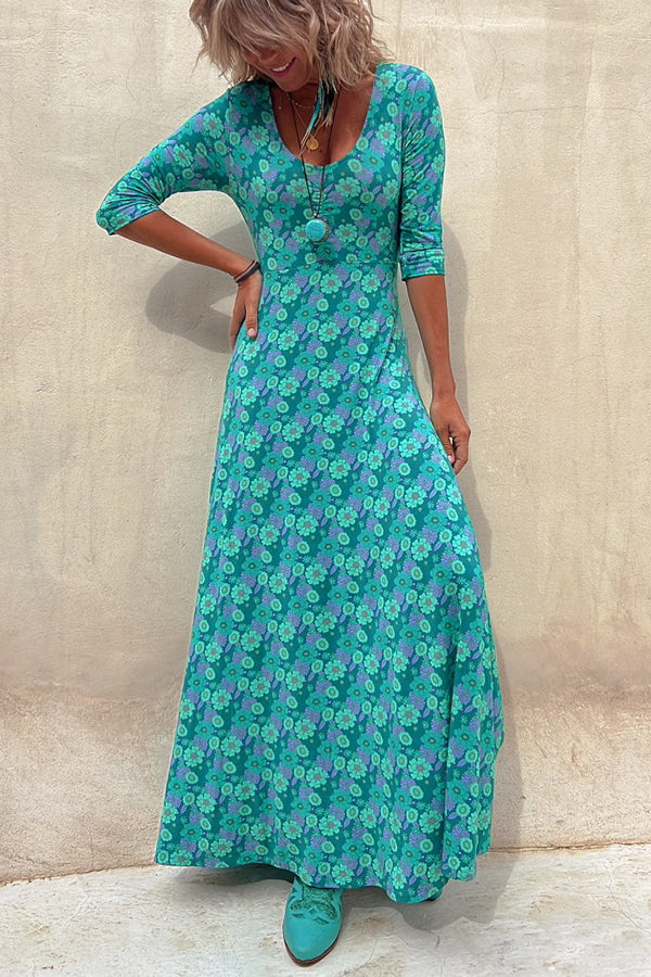 LD | Iconic Crush Bloemen Halflange Mouw Elastische Maxi Dress