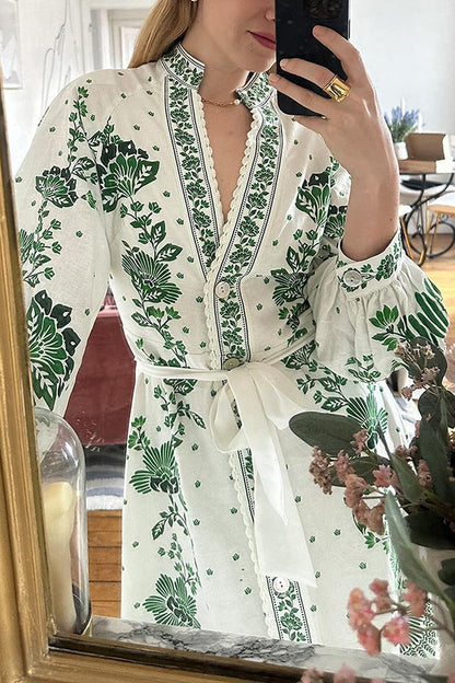 LD | Unieke Print Button Down Lange Mouw Shirt Maxi Dress