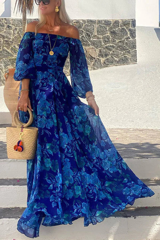 LD | Floral Off Shoulder Back Smocked Holiday Maxi Dress