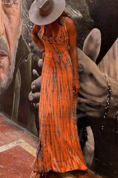 LD | Modern Day Tie-dye Print Rug Stretch Maxi Dress