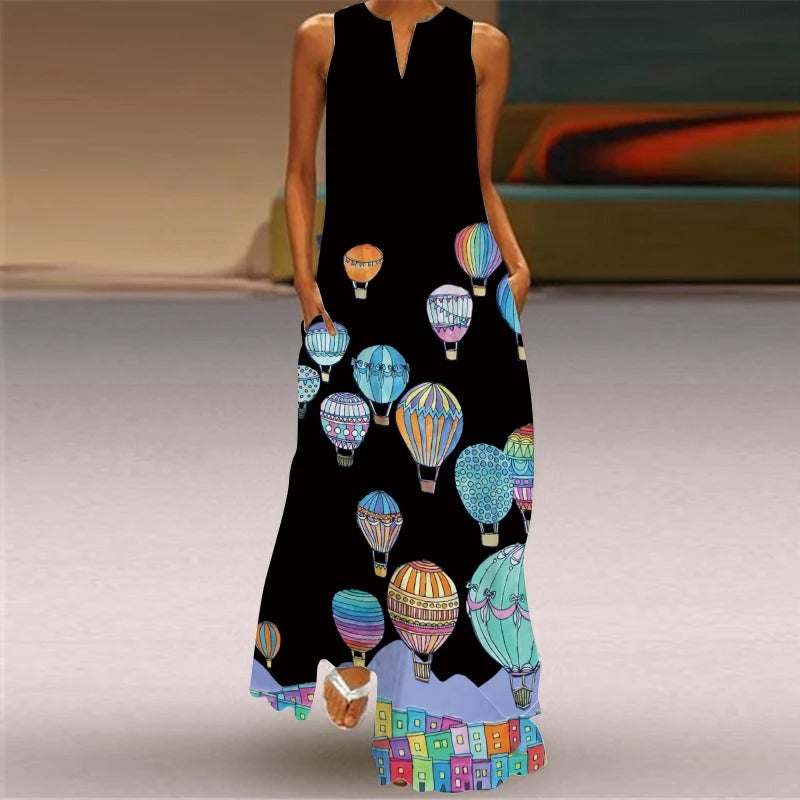 LD | Maxi-jurk met bloemenprint en ronde halslijn