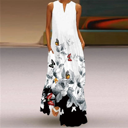LD | Maxi-jurk met bloemenprint en ronde halslijn