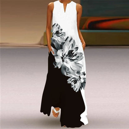LD | Maxi-jurk met bloemenprint en ronde halslijn