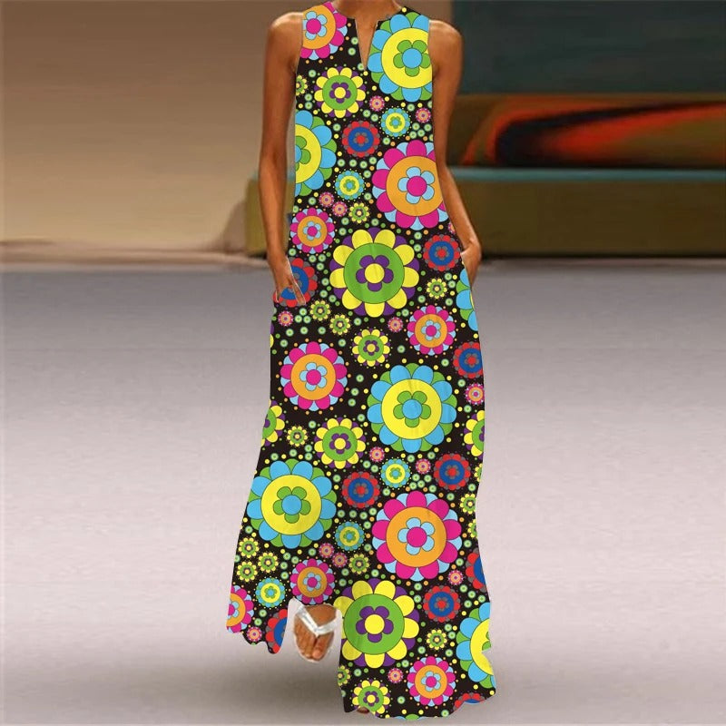 LD | Maxi-jurk met bloemenprint en ronde halslijn