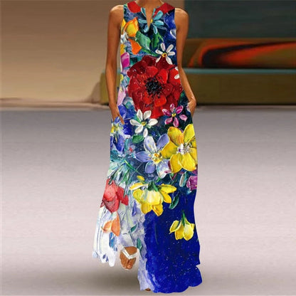 LD | Maxi-jurk met bloemenprint en ronde halslijn