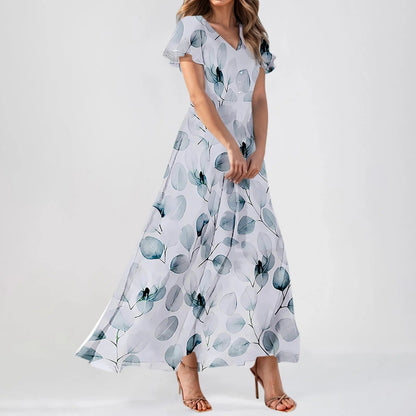 LD | Maxi jurk met mouwen met ruches en bloemenprint