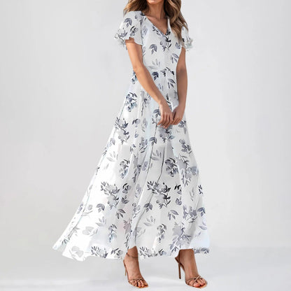 LD | Maxi jurk met mouwen met ruches en bloemenprint