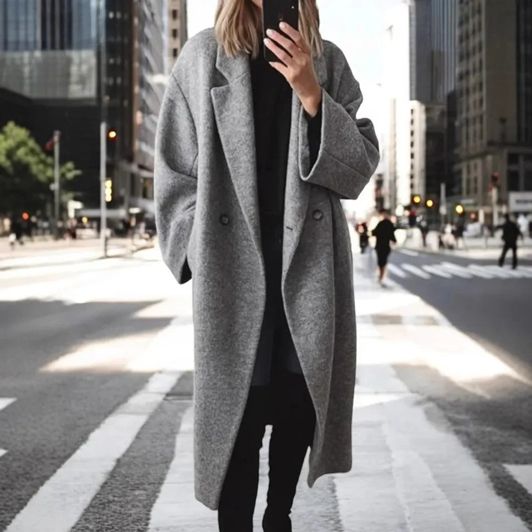 LD Lange oversized jas van een wolmix