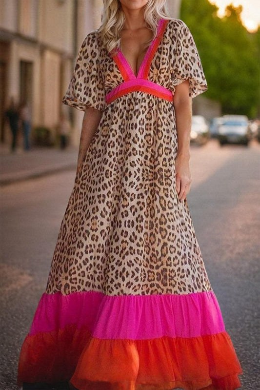 LD | Maxi-jurk met luipaardprint en pofmouwen voor dames