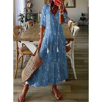 LD | Elegante losse katoenen linnen maxi jurk 1 + 1 GRATIS