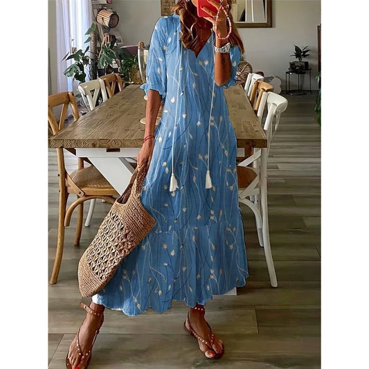LD | Elegante losse katoenen linnen maxi jurk 1 + 1 GRATIS